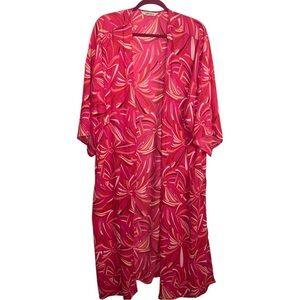 NWOT Pioneer Woman Plus Size Pink Tropical Floral Print Duster Kimono Coverup OS